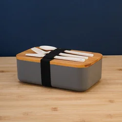 Portable Food Mealtime Double Layers Containers Leakproof Bamboo Lid Lunch Bento Box