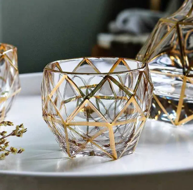 The Latest European Czech Crystal Glass Golden Whiskey Wineglass Set