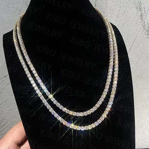 Hip Hop Jewelry Iced Out VVS1 LAB Diamonds Necklace 4mm 14K Solid Gold Chinas Lab Diamond Tennis Chain