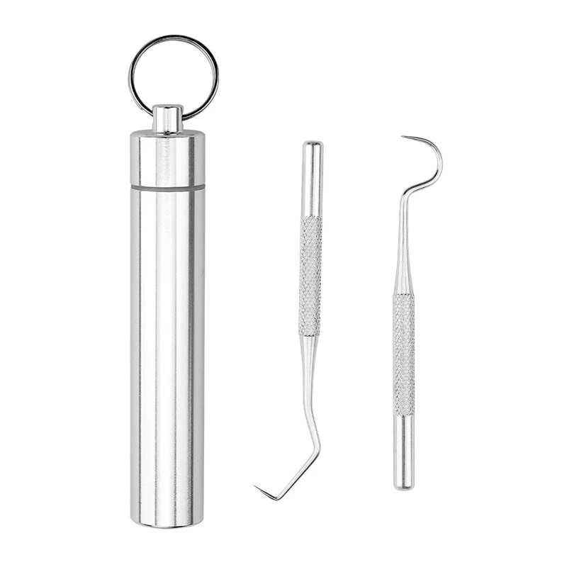 2Eco-friendly  In 1 Stainless Steel Pocket Toothpick Set Oral Hygiene Care Teeth Cleaning Tool