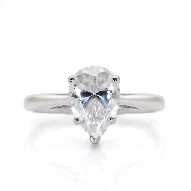 925 silver pear shape solitaire moissanite diamond ring