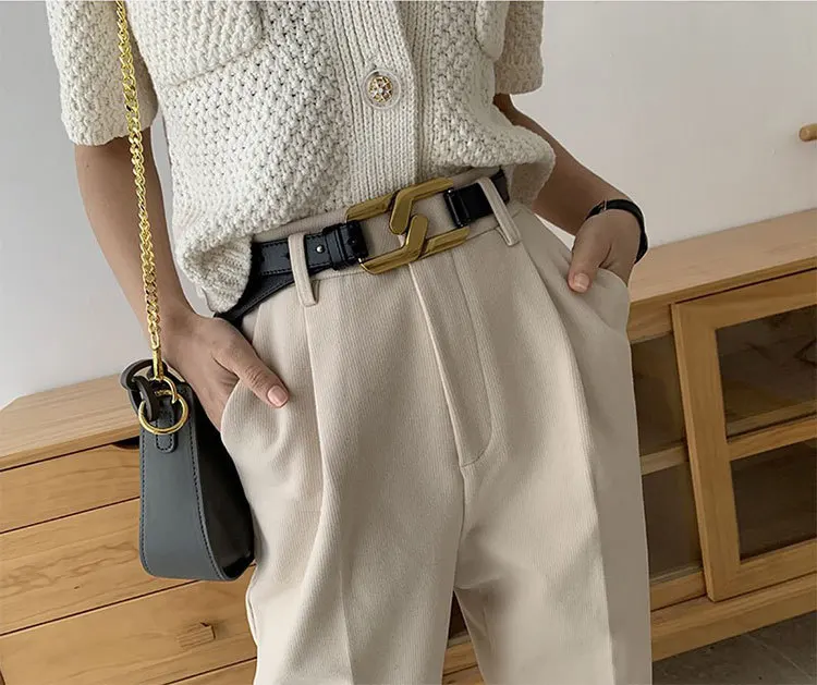 Cowhide Leather Belt For Women Handmade Gold Buckle Belts For Dress Adjustable Genuine Leather Waist Belts