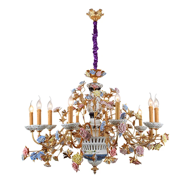 European ceiling lamp French copper luxury sitting room background bedroom bedside lamp ceramic 10-headed corridor