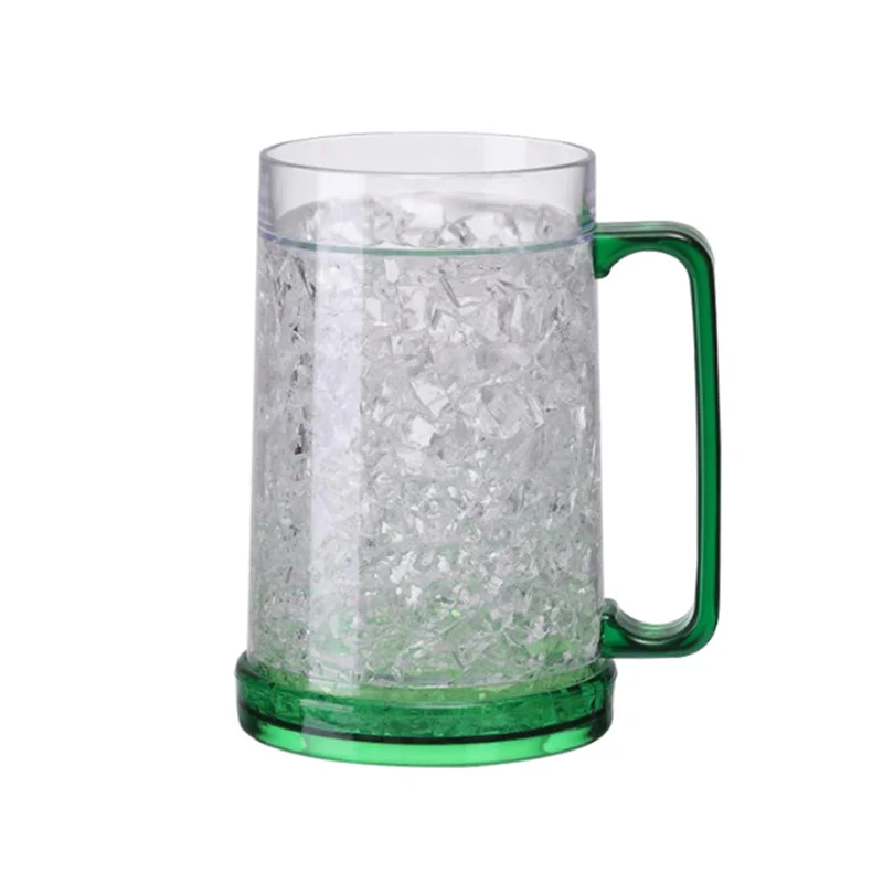 Double Wall Gel Frosty Freezer Ice Cooling Mugs 16oz Plastic Beer Cup with Handle