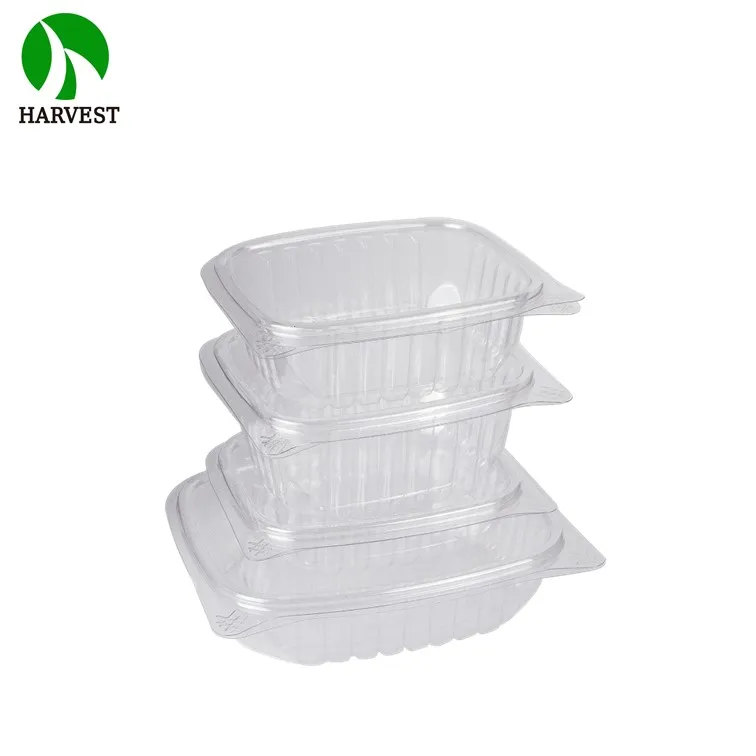 Plastic Takeaway Vegetable Salad Packaging 48 Oz Disposable Clamshell Hinged Food Containers