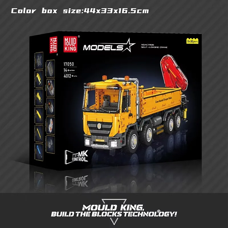 NEW MOULD KING 17050 Pneumatic Self-Propelled Crane RC Truck Brick Set Kid Toy Christmas Gift Bulldozer Building Blocks