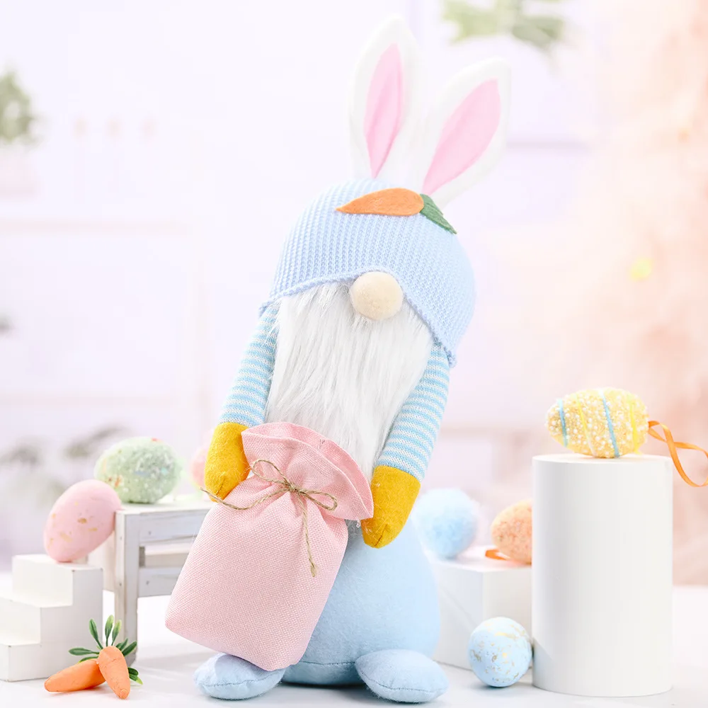 Duoyou Easter rabbit dolls Rabbits with candy bags doll Knitted Easter rabbits dolls