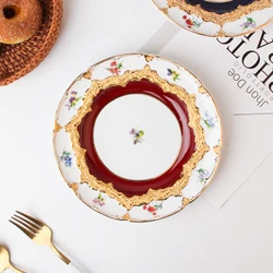 Vintage Gold Embossed Ceramic Plates Restaurant Hotel Dessert Porcelain Dinner Plate Set Dish Snack Tray