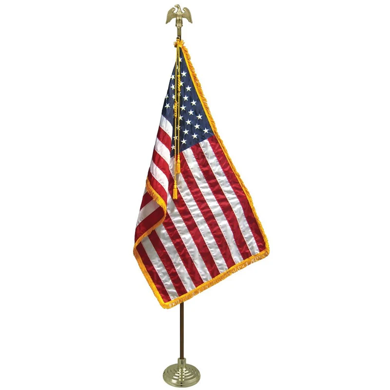 Wholesale High Quality Office Decoration Double Sided Printing American USA Table Desk Flag With Tassels Metal Base And Pole