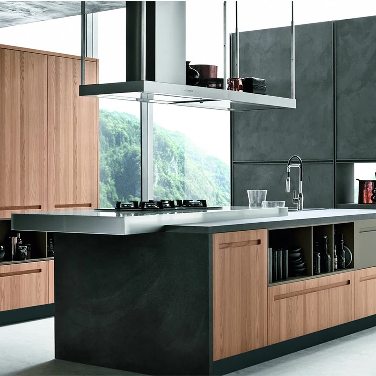 Сделано в Китае Меламиновый кухонный шкаф с текстурой древесины мебель островом