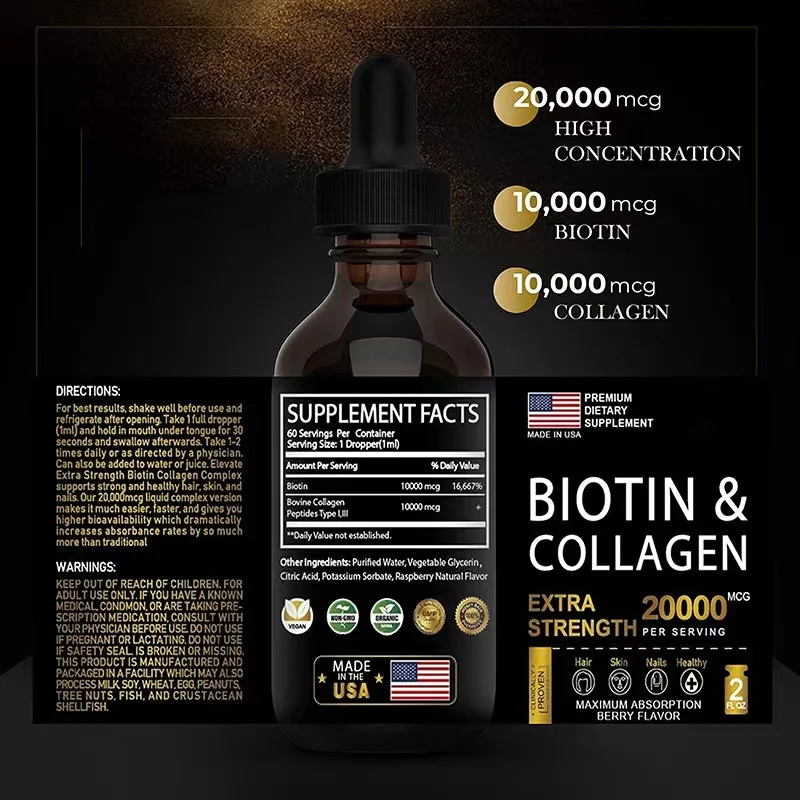 Biotin and Collagen Drops for Hair Growth Healthy Hair Skin and Nails Liquid Biotin and Collagen Supplement  Better Absorption
