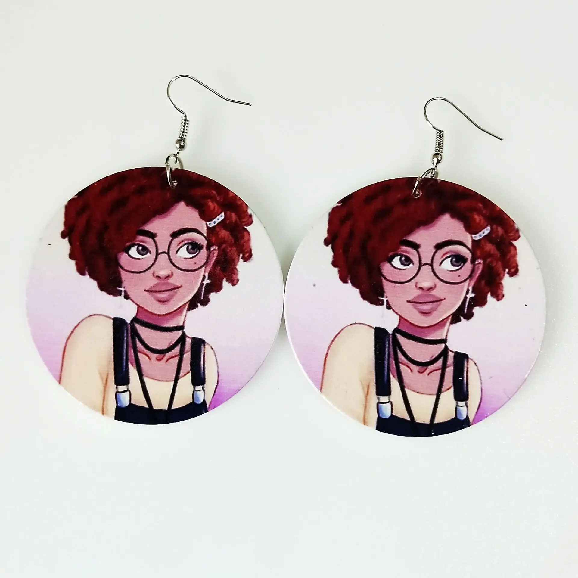 LWI60206 Oorringen Women Lovely Pink Afro Girl Gum Wooden Drop Earrings African Black Natural Hair Wood Earring