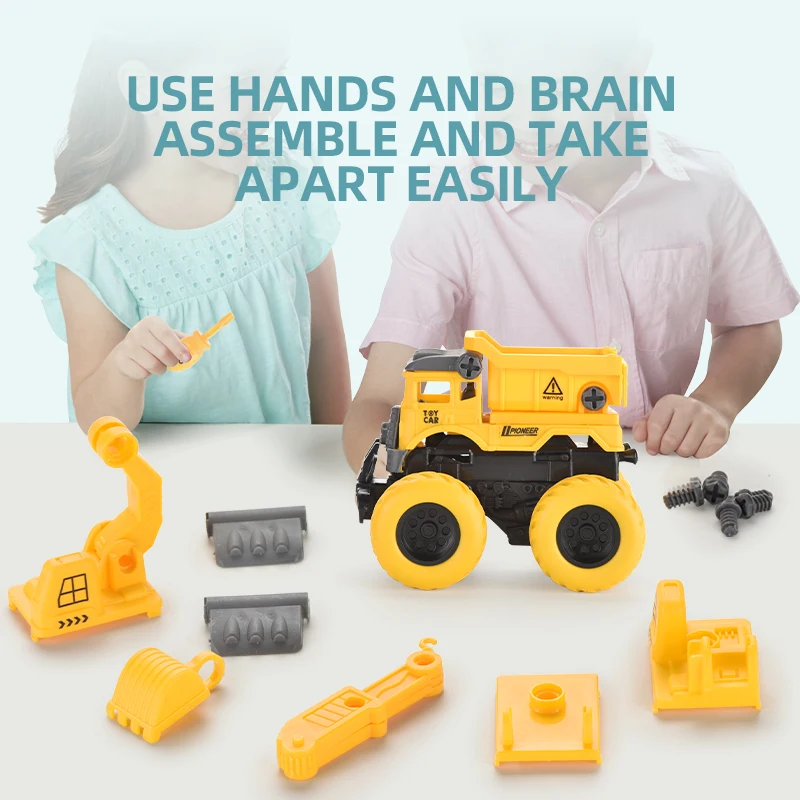 NK toys DIY puzzle assembling deformation 360 rolling stunt engineering car 12pcs in display box inertial car Excavator