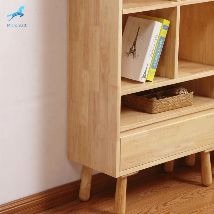Wholesale japanese style easy assembling study room furniture log color solid wood bookshelf