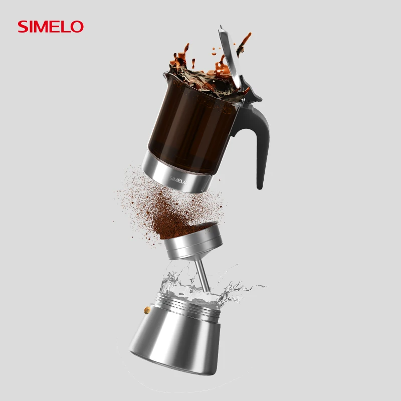 SIMELO Visual Glass Mocha Pot 360ML high-capacity 304 stainless steel Dual Valve High Pressure mocha pot