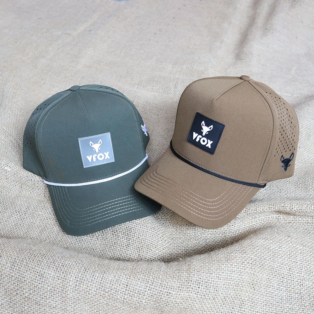 Custom rubber patch logo Golf cap Waterproof surf laser cut hole perforation 5 panel sports baseball cap performance hats