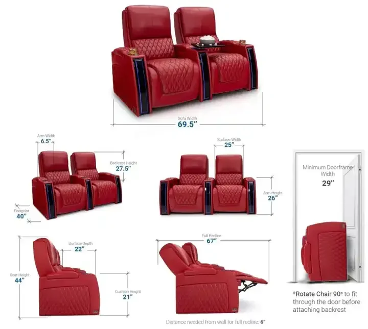 2024 Latest Design Factory Direct Sale Electric Seating Genuine Leather Home Cinema Seats Recliner Chair Movie Theater Furniture