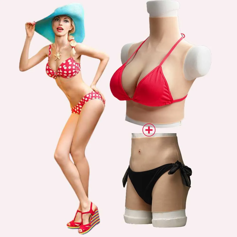 Crossdresser Full Body Silicone Female Body Suit Woman Fake Butt Pussy Vagina Suit Man To Woman With Silicon Breast Form Boobs