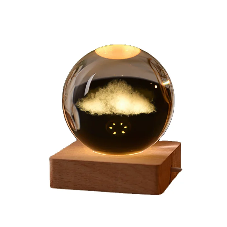 High Quality Customized Mini 3D K9 Glass Space Table Lamp Base Hand Carved Crystal Wood Night Light Kit for Kids Wholesale