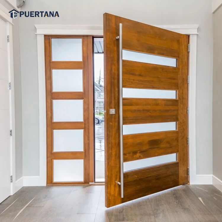 Modern Exterior Double Doors Shaker Style Teak Wood Door