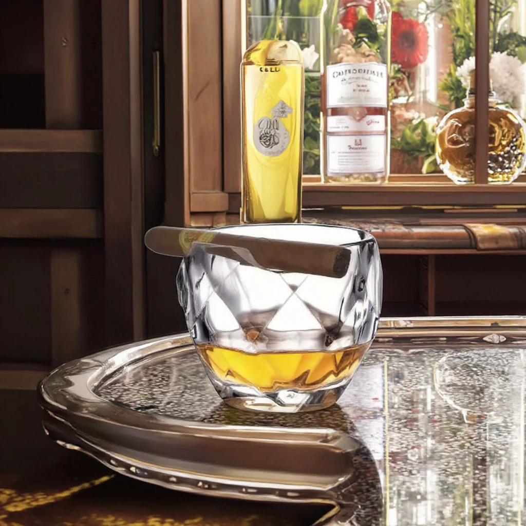 Whisky cigar glass 300ml Bohemian style clear glass embossed cup with cigar holder