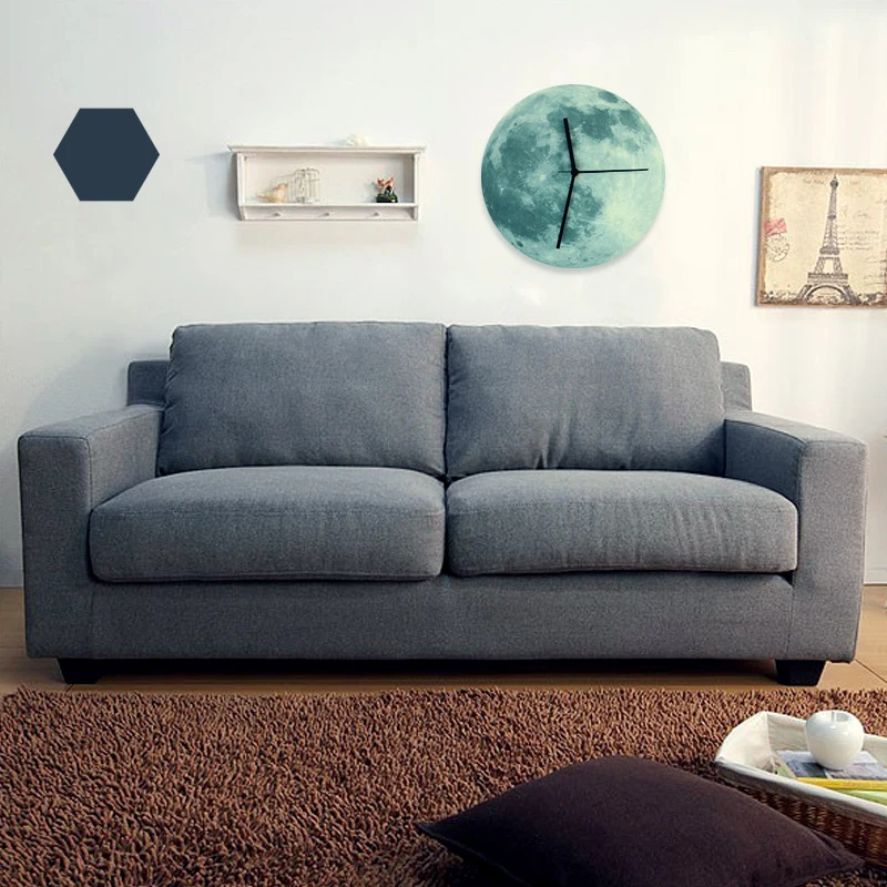 Wall Clock Mute Children Room Luminous Moon Sticker  Fluorescent Kids Clocks  Home Decor Wall Watch For Childrens Christmas Gift