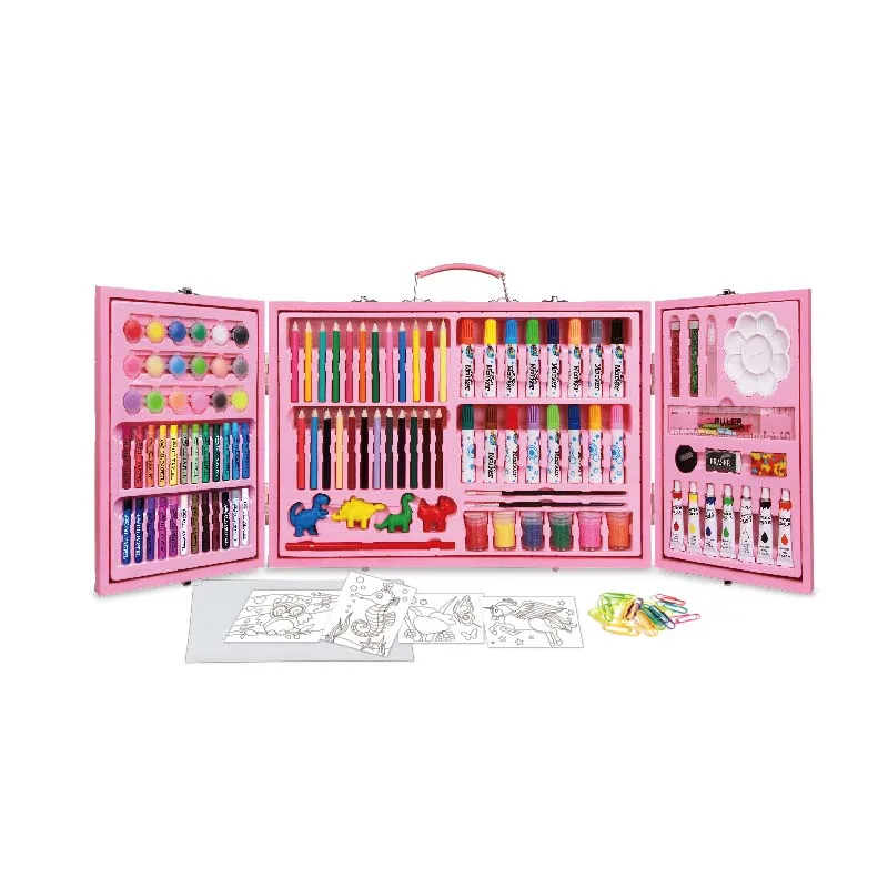 Wholesale painting school crayons marker wooden box super mega art kit set for kid drawing