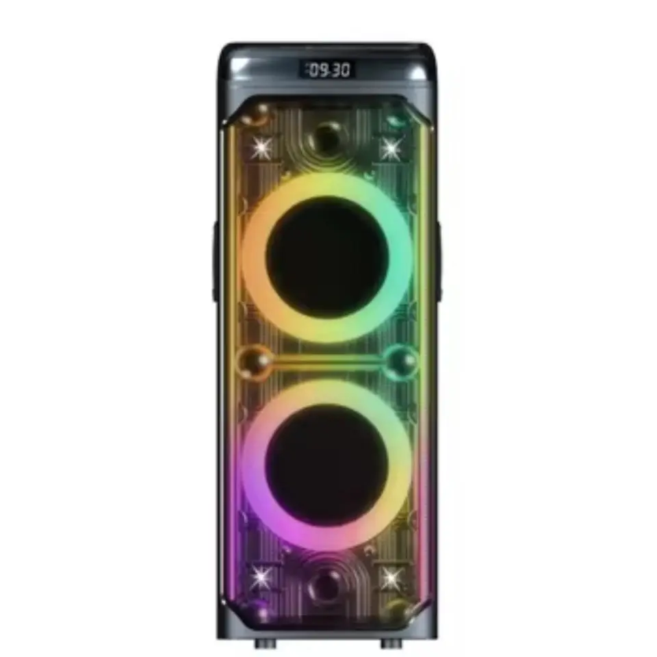 Partybox Portable Outdoor Speaker Karoke Speaker Plastic Active Loud Speaker Music Player Audio System Party Double 8 Inch Black