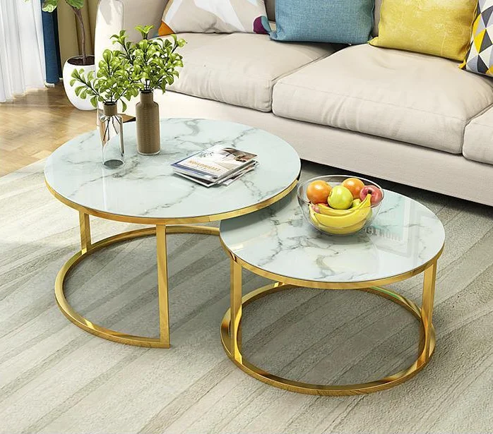 hot sale high quality new design white stainless luxury side coffee table white marble top coffee table