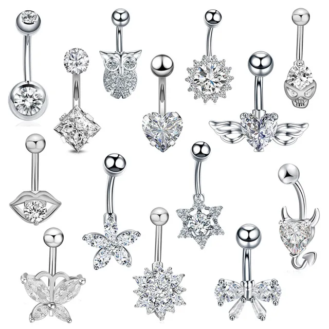 unique zircon navel ring silver jewelry stainless steel Belly Button ring navel nail body piercing jewelry