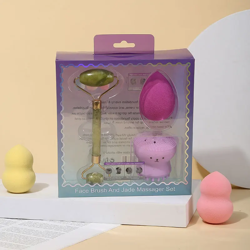 Double Head Natural Facial Massager Jade Roller Gua Sha Electric Handheld Cleaning Brush Face Massage