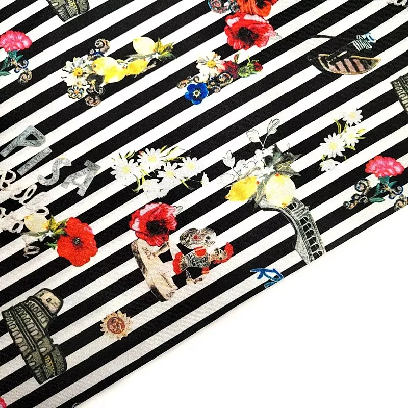 YH8-129 Hot Sale Strip Flower Dessigned Lining European and American style Digital Printing Satin lnterlinings
