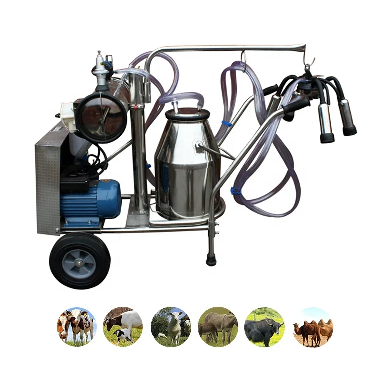 Stainless Steel Double Bucket Portable Cow Milking Machine with Vacuum Pump