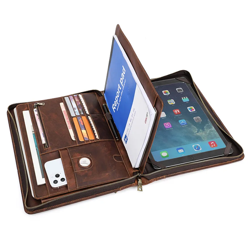 GA177 Real Crazy Horse Hand Computer Sleeve Men Office Tablet bags Phone Genuine Leather Document Business Laptop Bag