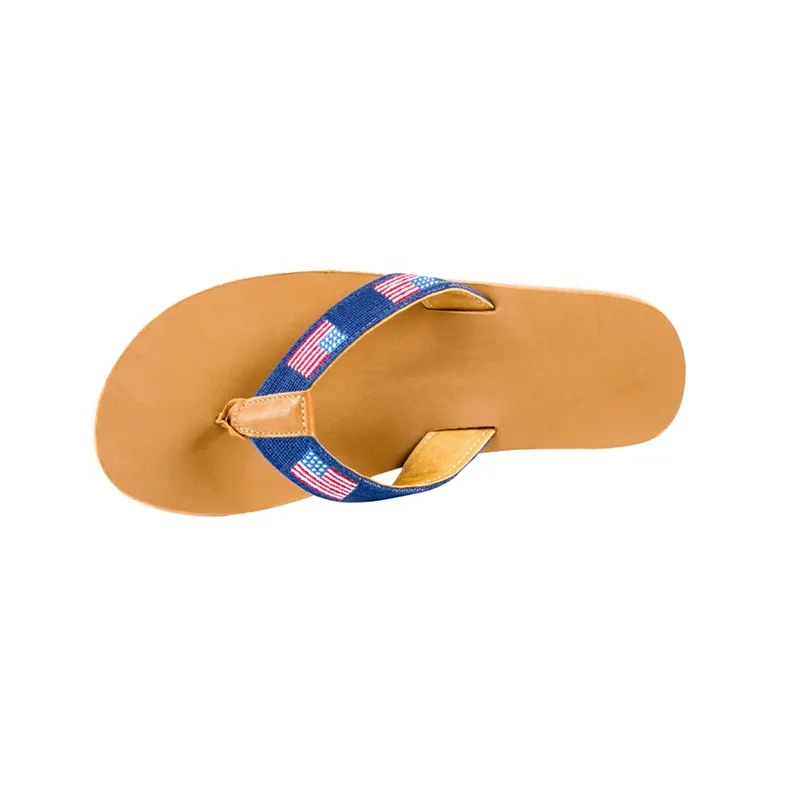 2021 American Flag EVA Needlepoint Flip Flop Leather in Classic Navy