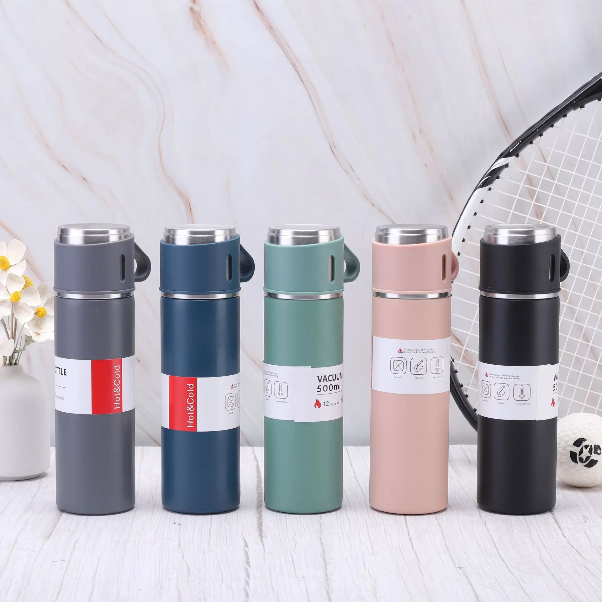 Business custom 500ml leakproof stainless steel insulated thermos vacuum flask gift set cup double wall tea water bottle