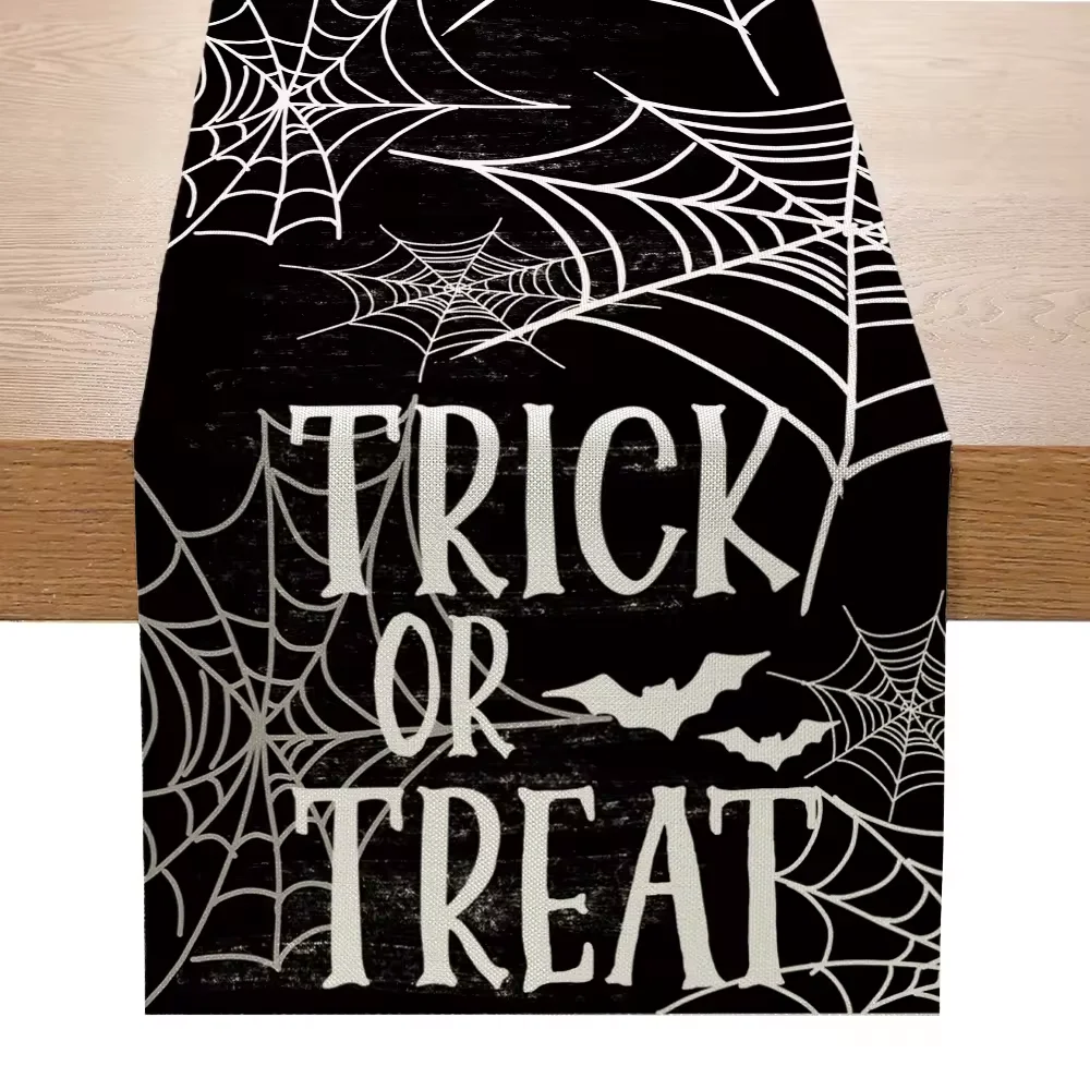 Custom Holiday 72inch Halloween Decorations Spider Web Pumpkin Linen Halloween Table Runner Tablecloths Table Cover Decorations