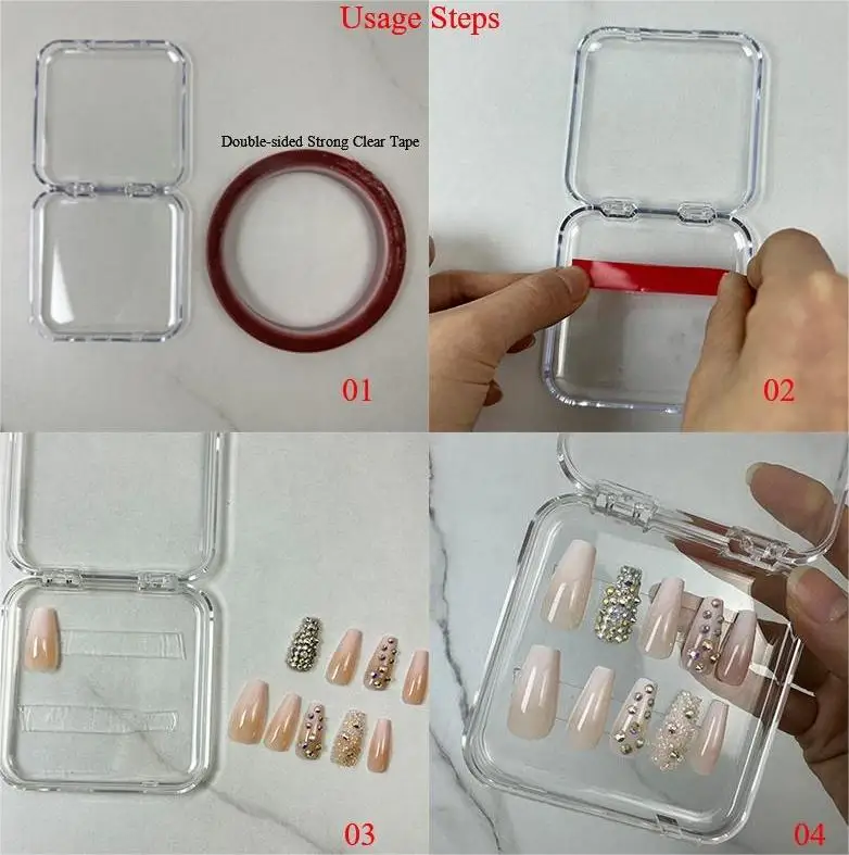 Manicure Dust Proof Nail Tips Storage Container Jewelry Transparent Pink Tray Display Boxes Press On Nail Packaging Box