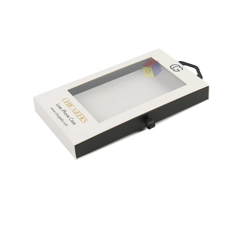 small business customized gold foil logo phone case package box slide open