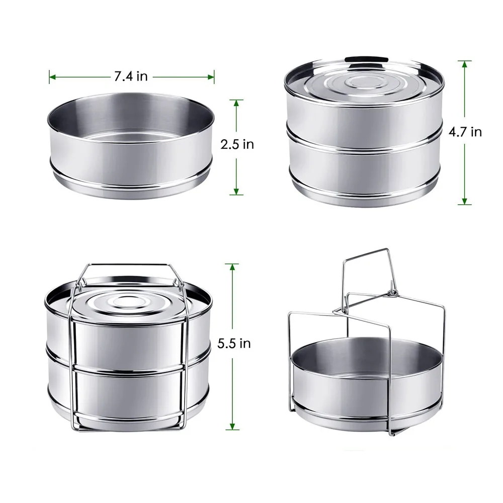 Stackable 2 Layer Stainless Steel Steamer Insert Pan for Pressure Cooker