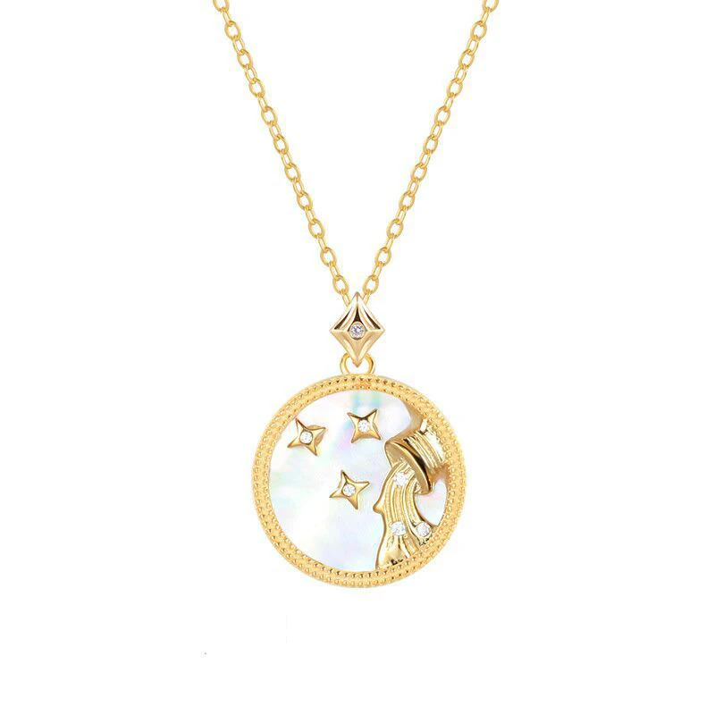 18K Gold Plated Coin Zodiac 12 Con-stellation Carved Logo Astrology Pendant Chain Personalized Simple Jewelry Necklace