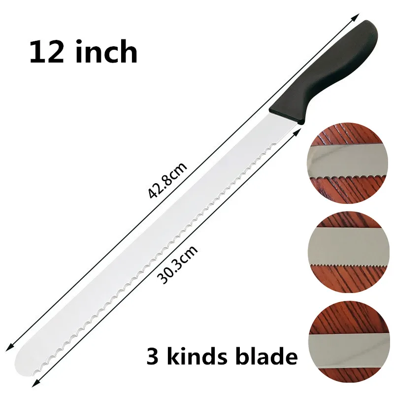 12 inch cheap price wholesale good quality kitchen plastic handle stainless steel serrated blade toast ham cake long bread knife