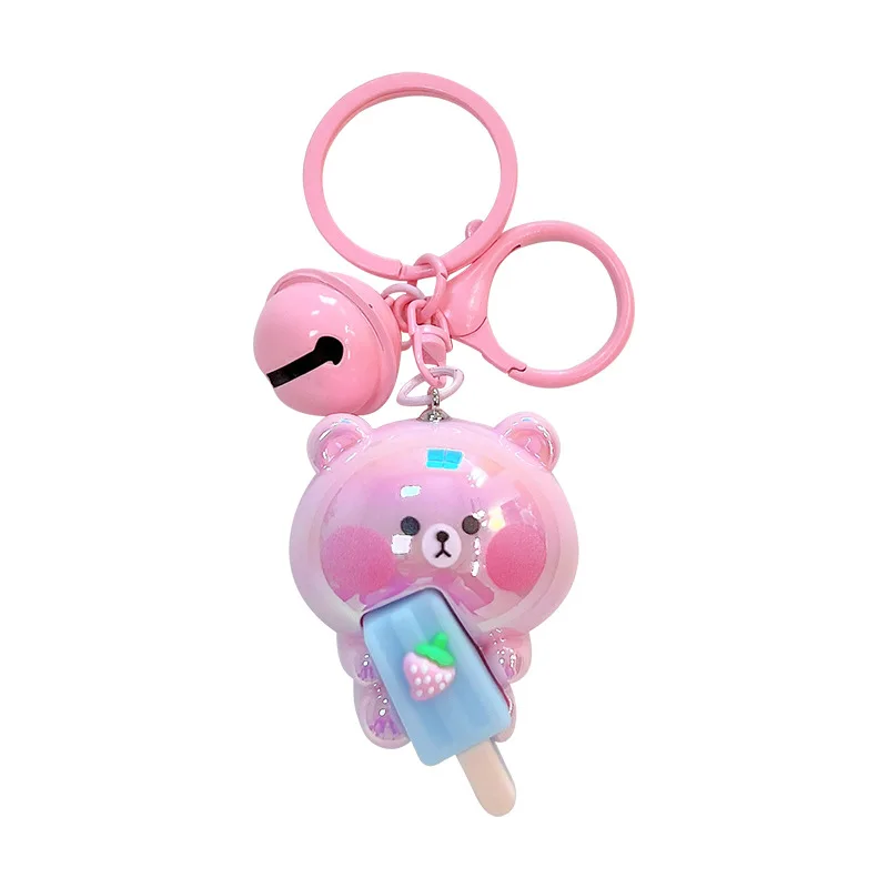 UV Electroplating Cute Cartoon Bear Doll 3D Light Keychain PVC Interior Car Decoration and Holiday Promotional Gifts Keyring