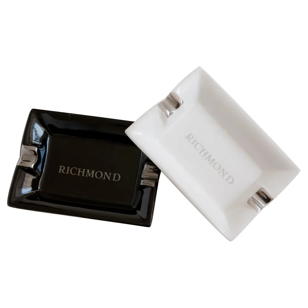 Wholesale Custom Smoking Accessories Black White Ashtray Stoneware Ceramic Cigar Ashtray