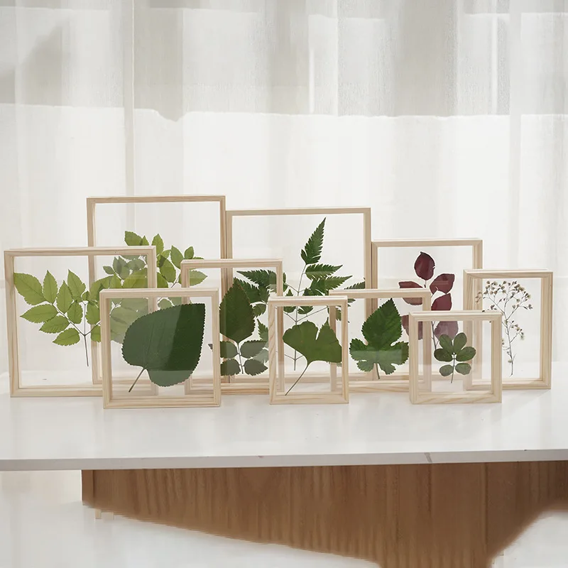 
High Quality Glass 4x6 5x7 8x10inch Plant Floating Picture Frames A4 Wood Double Sided Glass Diy Frames Specimens Frame 
