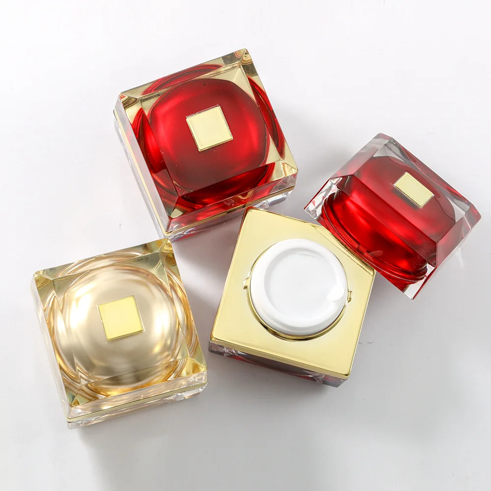 New design 10g High Quality  red Square Packaging Cream Container Acrylic Cosmetic plastic empty face  Cream Jar