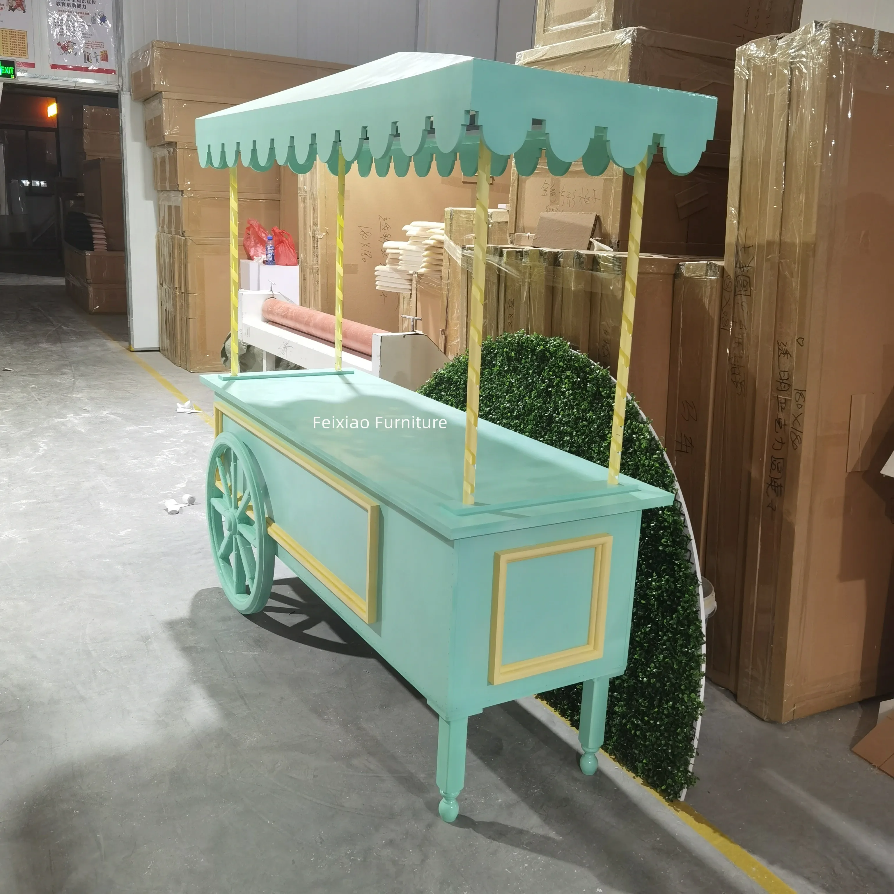 Modern sweet cart Acrylic green wedding candy cart with wheels