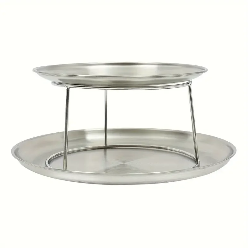 Stainless Steel 2-Tier Seafood Plate Serving Stand Dessert Serving Plate Snack Display Trays Food Holder Tower