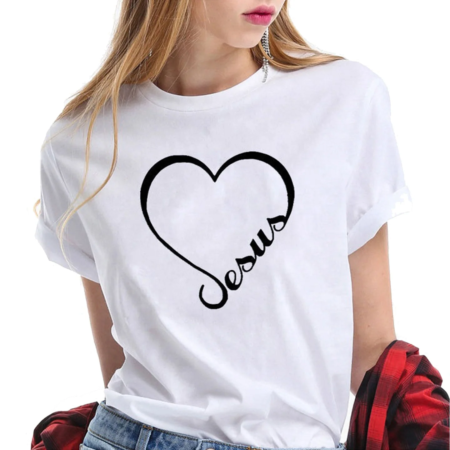 Women New Design Heart Printed t shirts Wholesale Bulk Printed casual Shirts with Logo Summer Breathable tshirts