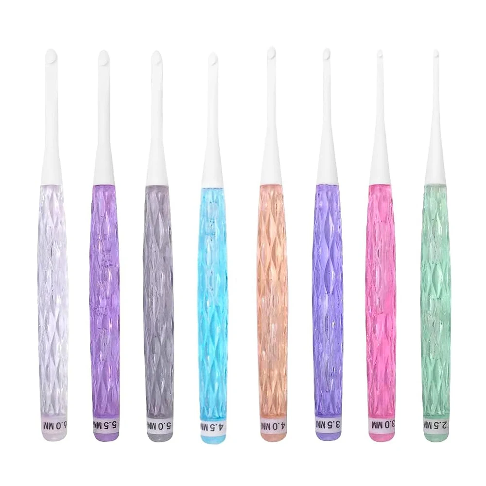 8 pcs per set Long Shaft 2.5mm-6mm ABS Plastic Crochet Hooks for Arthritic Hands Non-Slip Crochet Hook Grips